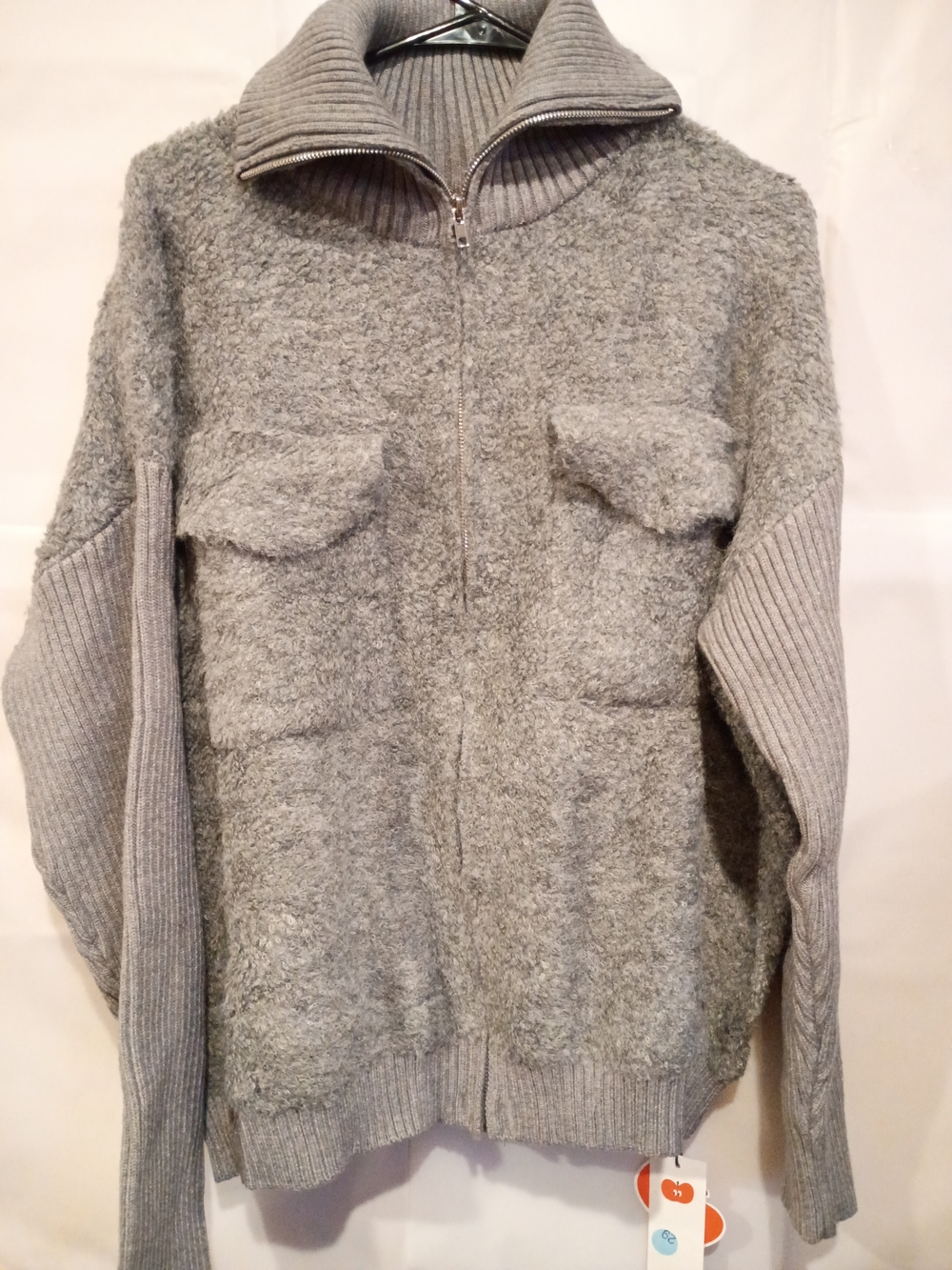 XL Cider Gray Women's Zip-Up Textured Sweater